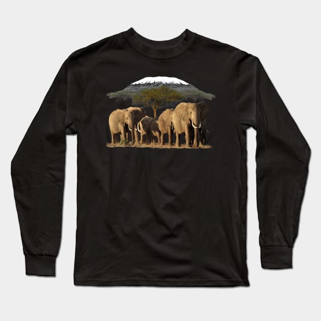 Kilimanjaro with Elephants on Safari in Kenya / Africa Long Sleeve T-Shirt by T-SHIRTS UND MEHR